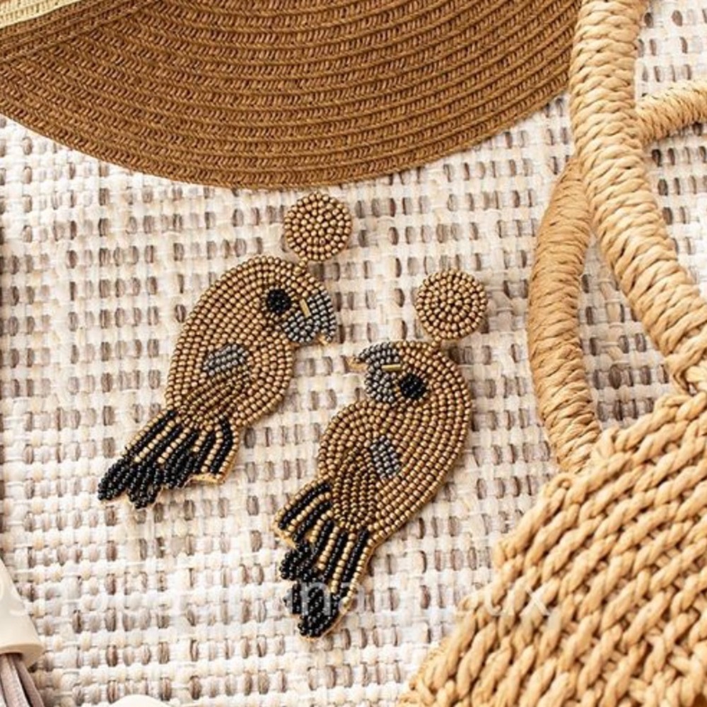 Beaded Parrot Gold Earrings (J1)